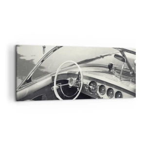 Cuadro sobre lienzo - Impresión de Imagen - Interior de coche clásico en estilo monocromático. - 120x50cm - Tiempo para los ricos - Decoración de pared moderna para salón y dormitorio ARTTOR