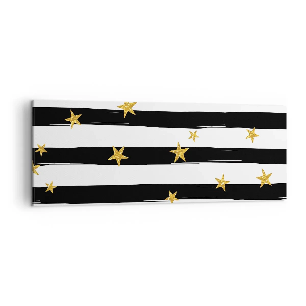 Cuadro sobre lienzo - Impresión de Imagen - Rayas blancas y negras con estrellas doradas - 140x50cm - Todos hemos nacido bajo una estrella de la suerte - Decoración de pared moderna para salón y dormitorio ARTTOR