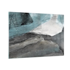 Cuadro sobre vidrio - Impresiones sobre Vidrio - Una representación abstracta de rocas y hielo en una paleta de colores fríos. - 70x50cm - Abstracción: rocas y hielo - Decoración de pared moderna para salón y dormitorio ARTTOR
