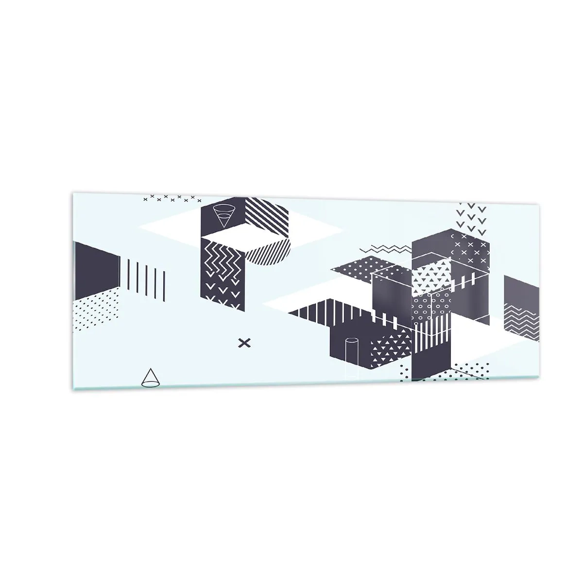 Cuadro sobre vidrio - Impresiones sobre Vidrio - Gráficos geométricos modernos en tonos blanco y azul marino. - 140x50cm - Las matemáticas en el alma - Decoración de pared moderna para salón y dormitorio ARTTOR