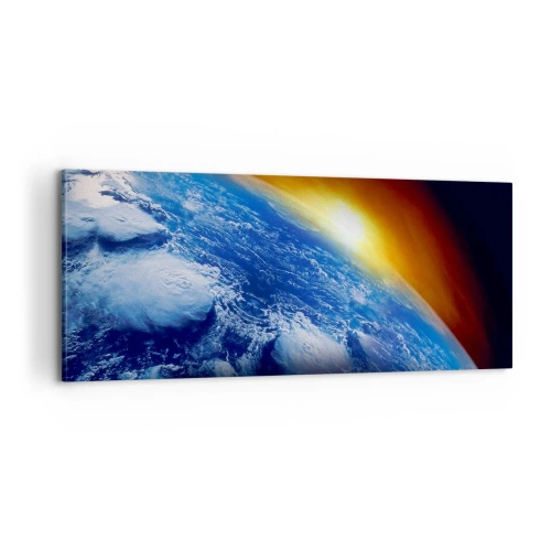 Cuadro sobre lienzo - Impresión de Imagen - Amanecer en un planeta azul - 100x40 cm