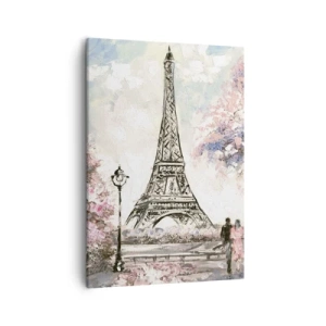 Cuadro sobre lienzo - Impresión de Imagen - La Torre Eiffel rodeada de árboles en flor. - 50x70cm - Un paseo por París en abril - Decoración de pared moderna para salón y dormitorio ARTTOR