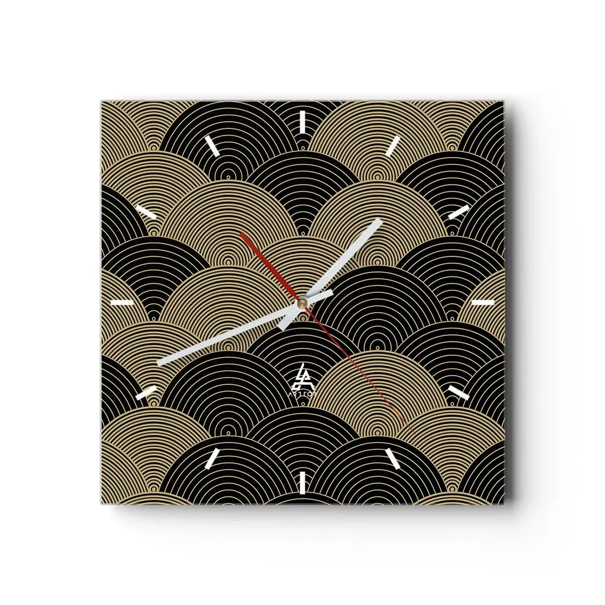 Reloj de pared - Reloj de vidrio - Patrón Art Déco con semicírculos y líneas doradas. - 30x30cm - Multiplicación de la unidad - Decoración de pared moderna para salón y dormitorio ARTTOR