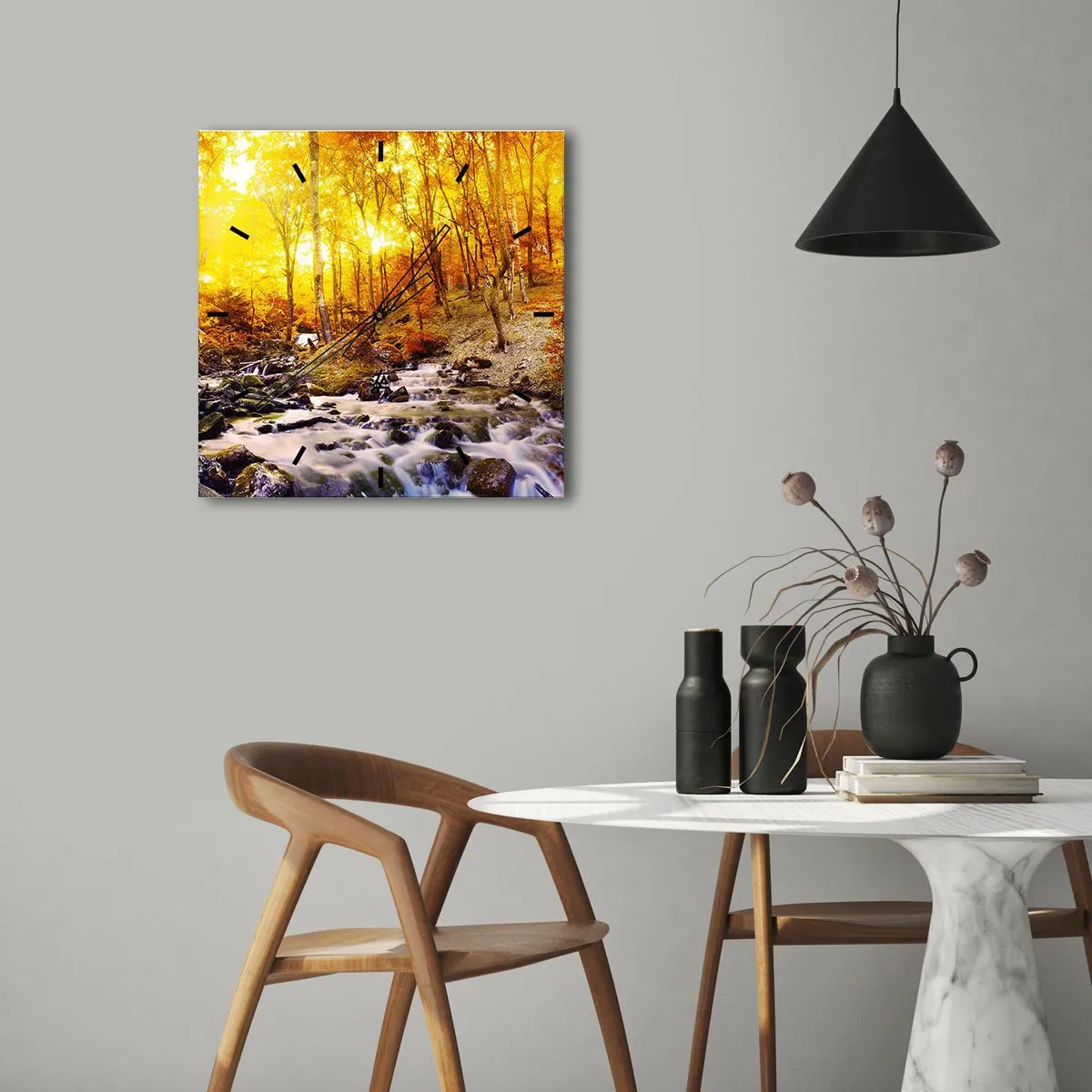 Reloj de pared - Reloj de vidrio - Piedras bañadas en oro y platino - 40x40 cm