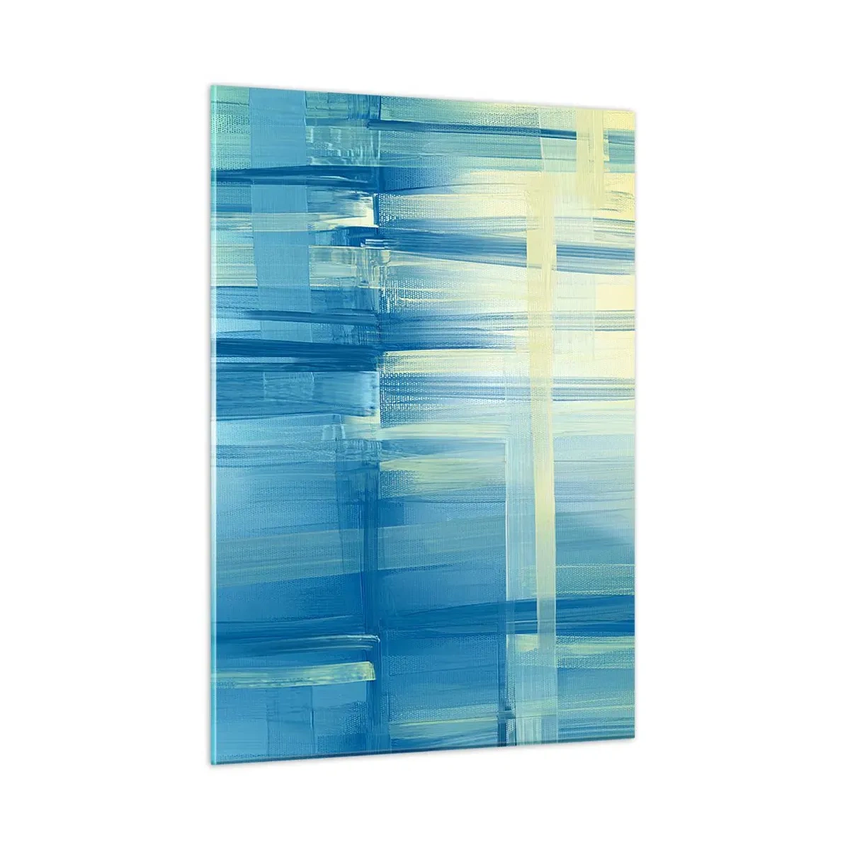 Cuadro sobre vidrio - Impresiones sobre Vidrio - Pinceladas abstractas en turquesa y amarillo - 50x70cm - Composición en turquesa - Decoración de pared moderna para salón y dormitorio ARTTOR