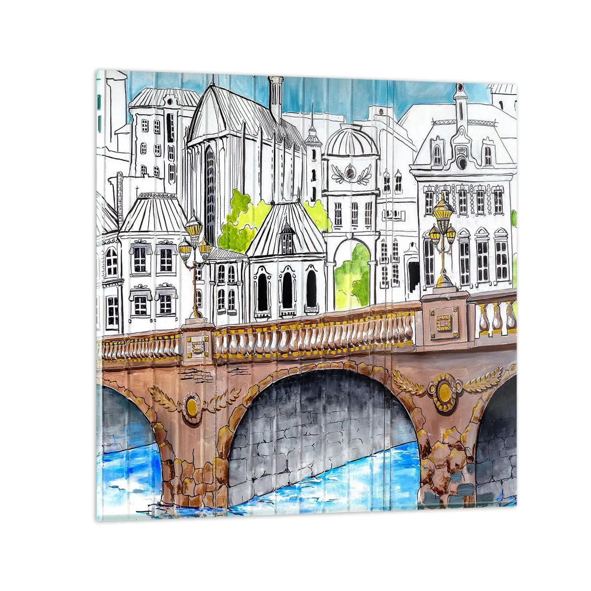 Cuadro sobre vidrio - Impresiones sobre Vidrio - Una ciudad de dibujo - 70x70 cm