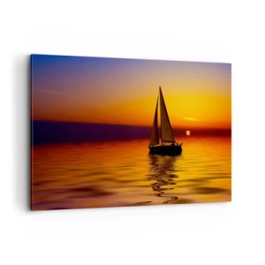 Cuadro sobre lienzo - Impresión de Imagen - Un velero en un mar tranquilo al atardecer. - 120x80cm - Qué tranquilo el anochecer… - Decoración de pared moderna para salón y dormitorio ARTTOR