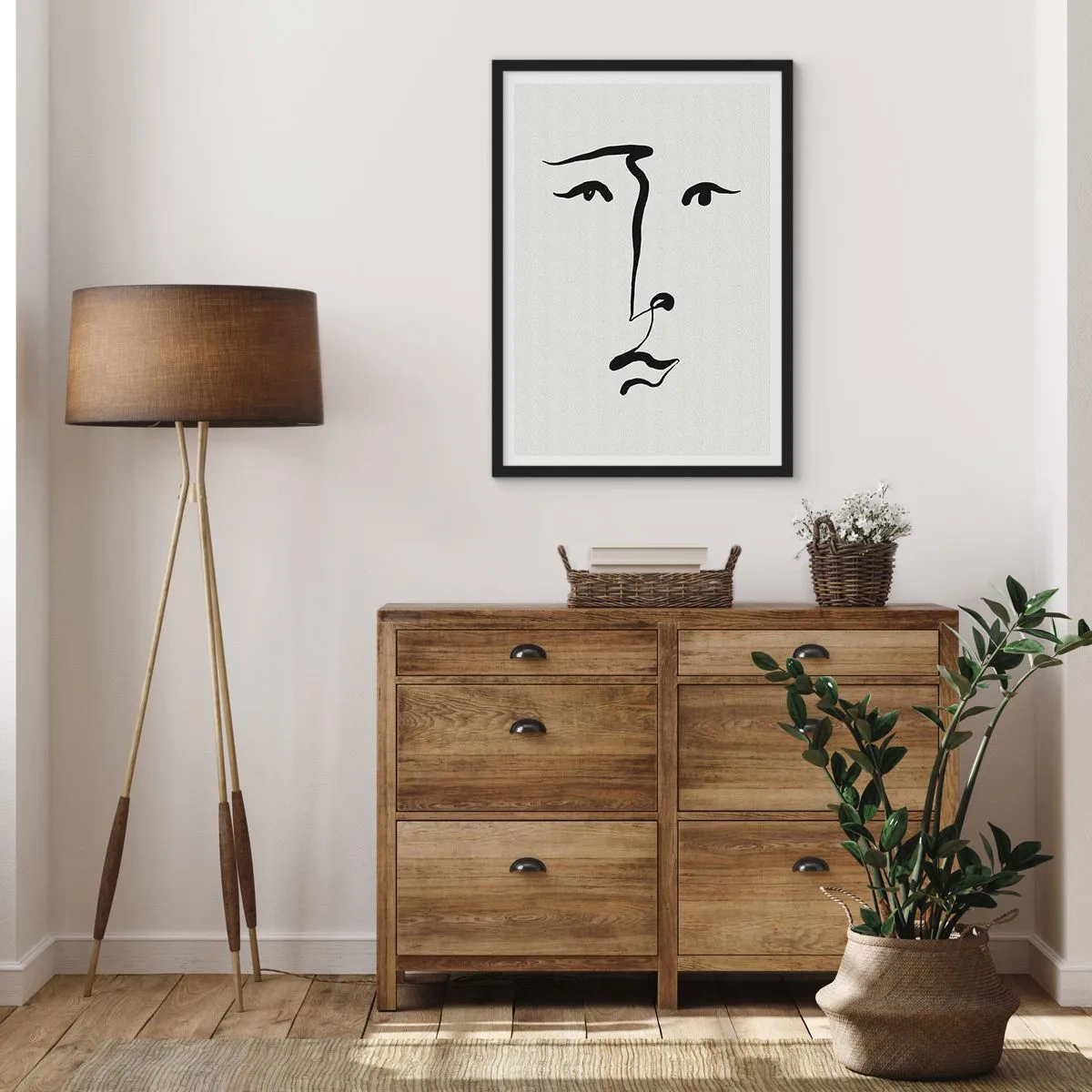 Póster en marco negro - Ilustración minimalista de rostro con una sola pincelada - 50x70cm - Retrato en una línea - Decoración de pared moderna para salón y dormitorio ARTTOR