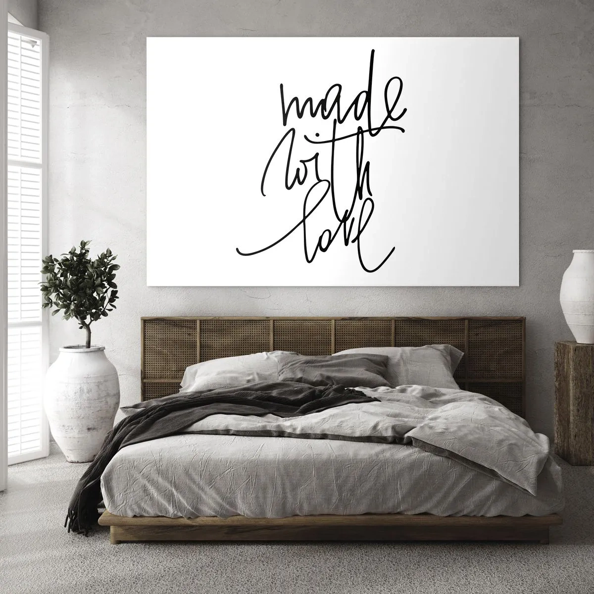 Cuadro sobre vidrio - Impresiones sobre Vidrio - Inscripción minimalista 'Hecho con amor' - 70x50cm - La mejor marca - Decoración de pared moderna para salón y dormitorio ARTTOR