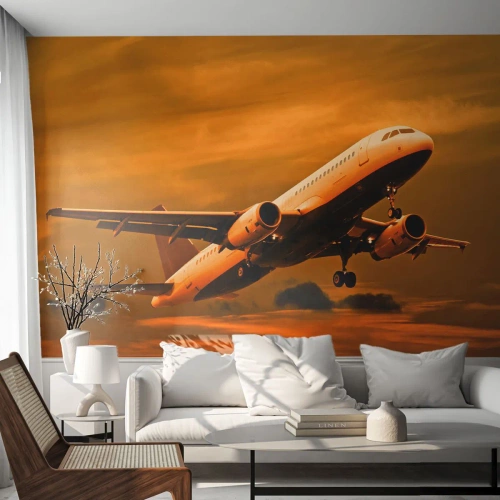 Fotomural personalizado Premium Sand - Vuelo hacia el sol - Avión, Viaje, Atardecer