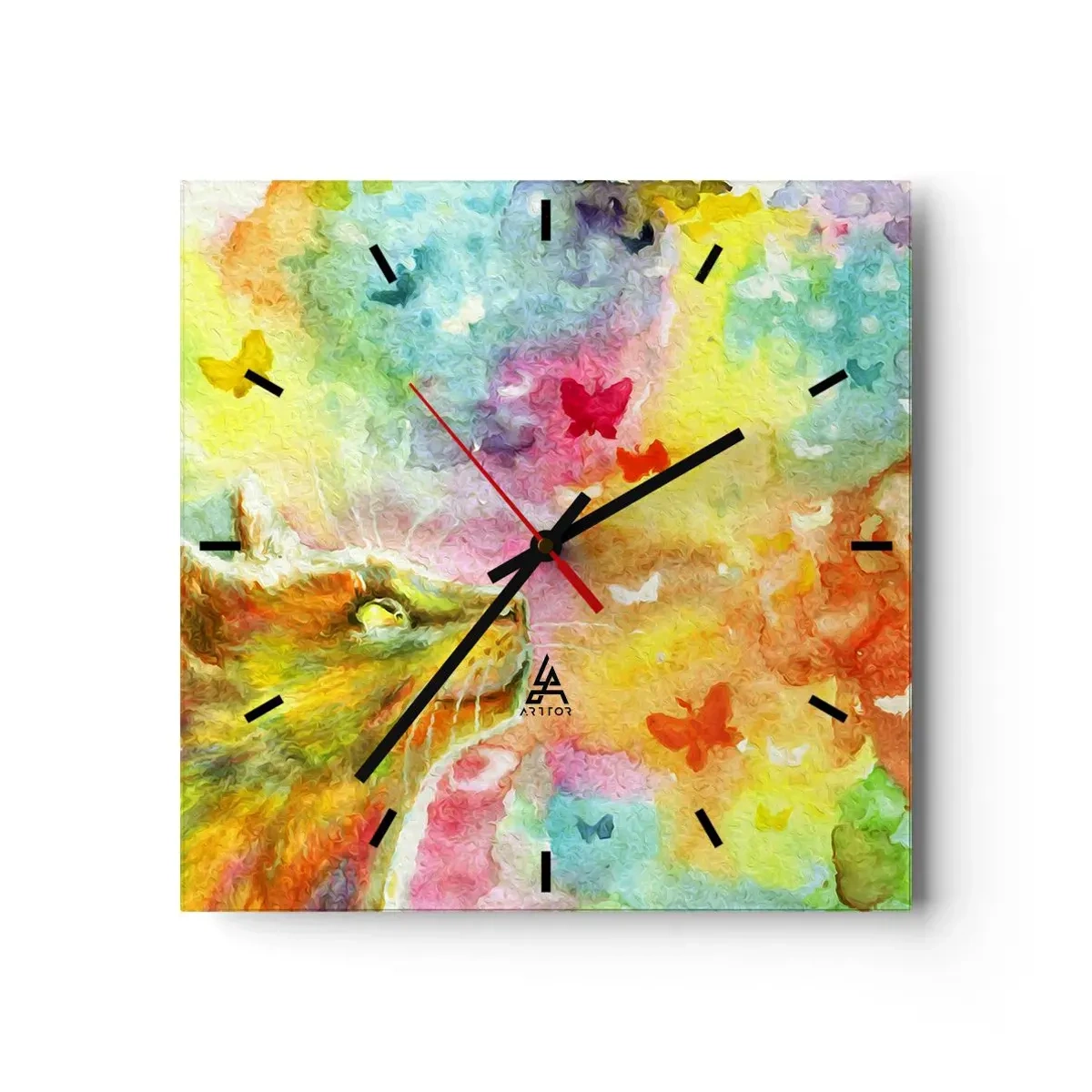 Reloj de pared - Reloj de vidrio - En el paraíso de los gatos - 40x40 cm