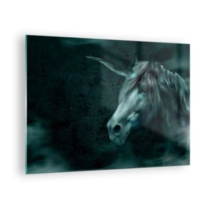 Cuadro sobre vidrio - Impresiones sobre Vidrio - Unicornio en el bosque misterioso - 70x50cm - En un bosque de cuento de hadas - Decoración de pared moderna para salón y dormitorio ARTTOR