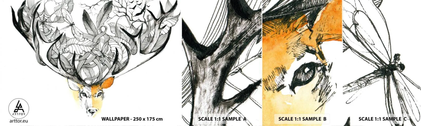 Muestra De Fotomural Standard Eco - Cuernos de la abundancia - Abstracción, Ciervo, Gráficos - 100x30 cm