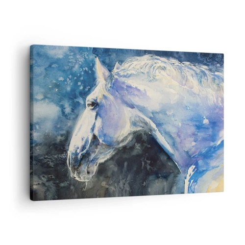 Cuadro sobre lienzo - Impresión de Imagen - Un retrato de un caballo en tonos azules con un efecto de acuarela pictórica. - 70x50cm - Retrato en un resplandor azul - Decoración de pared moderna para salón y dormitorio ARTTOR