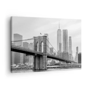 Cuadro sobre lienzo - Impresión de Imagen - Puente de Brooklyn con rascacielos de Nueva York al fondo - 70x50cm - Vibraciones de Nueva York - Decoración de pared moderna para salón y dormitorio ARTTOR