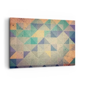 Cuadro sobre lienzo - Impresión de Imagen - Una composición colorida de triángulos geométricos en tonos pastel. - 120x80cm - República de los triángulos - Decoración de pared moderna para salón y dormitorio ARTTOR