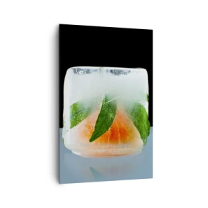 Cuadro sobre lienzo - Impresión de Imagen - Cubito de hielo con naranja y hojas - 80x120cm - Frescura - Decoración de pared moderna para salón y dormitorio ARTTOR