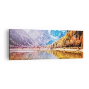 Cuadro sobre lienzo - Impresión de Imagen - Paisaje otoñal de montaña con un lago - 140x50cm - Ya es otoño en las montañas - Decoración de pared moderna para salón y dormitorio ARTTOR