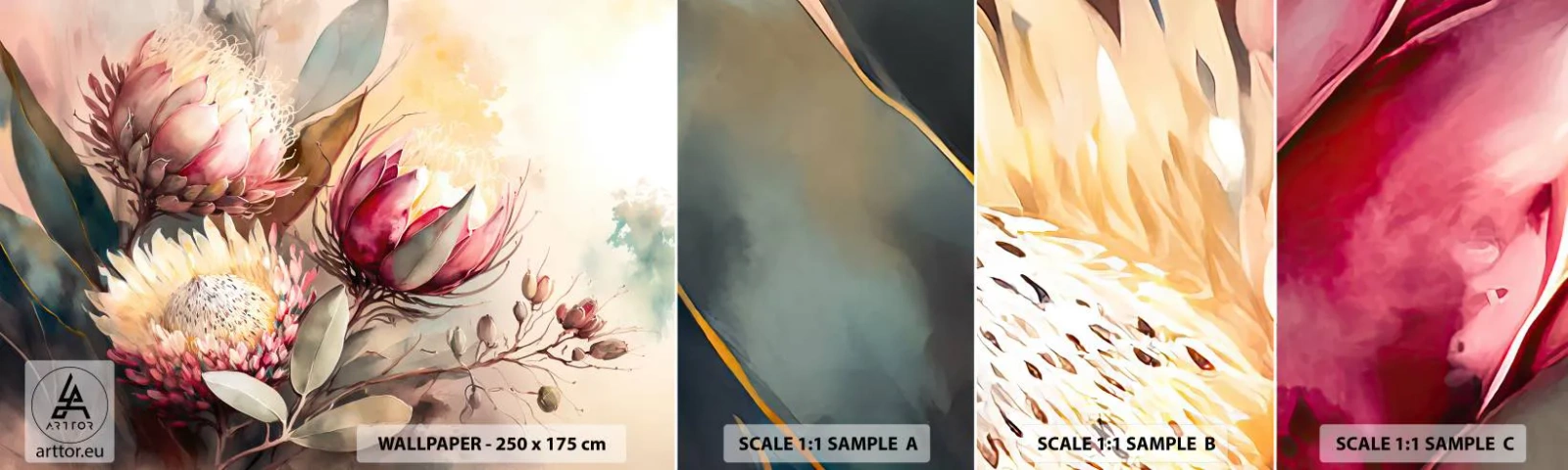 Muestra De Fotomural Standard Eco - De perfil y de frente - flores, Arte deco, Botánica - 100x30 cm