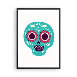 Póster en marco negro - Calavera colorida del Día de Muertos mexicano - 50x70cm - La vida: diversión hasta la muerte - Decoración de pared moderna para salón y dormitorio ARTTOR