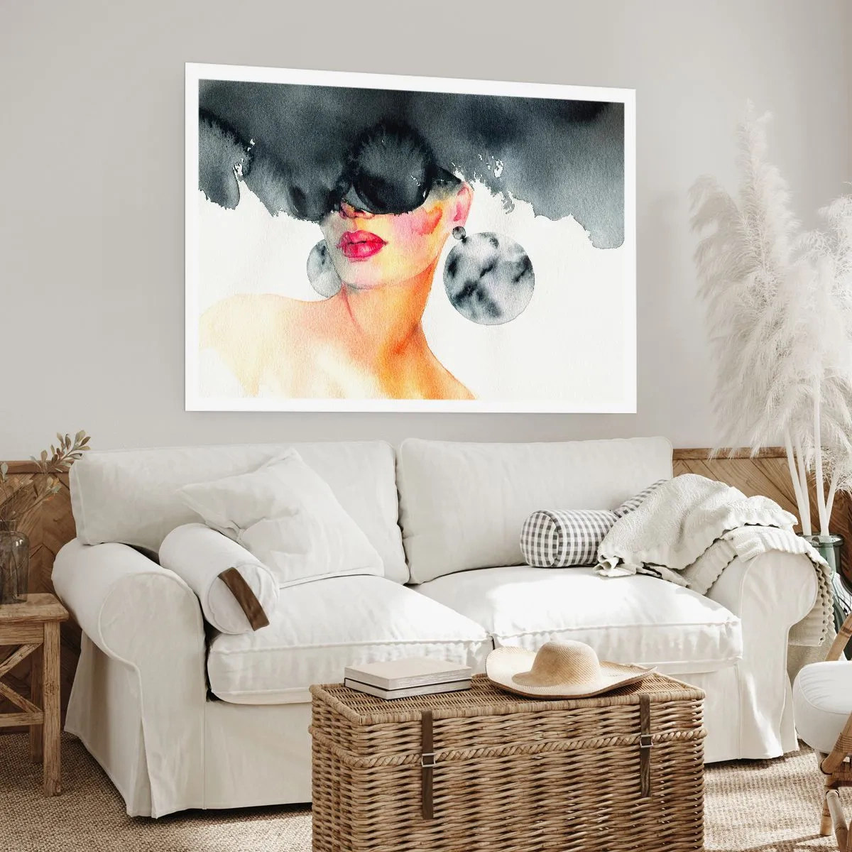 Póster - Una mujer con gafas elegantes y pendientes grandes. - 100x70cm - El secreto de la elegancia - Decoración de pared moderna para salón y dormitorio ARTTOR