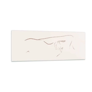 Cuadro sobre vidrio - Impresiones sobre Vidrio - Un dibujo lineal sutil de una silueta sobre un fondo claro. - 140x50cm - La forma del deseo - Decoración de pared moderna para salón y dormitorio ARTTOR