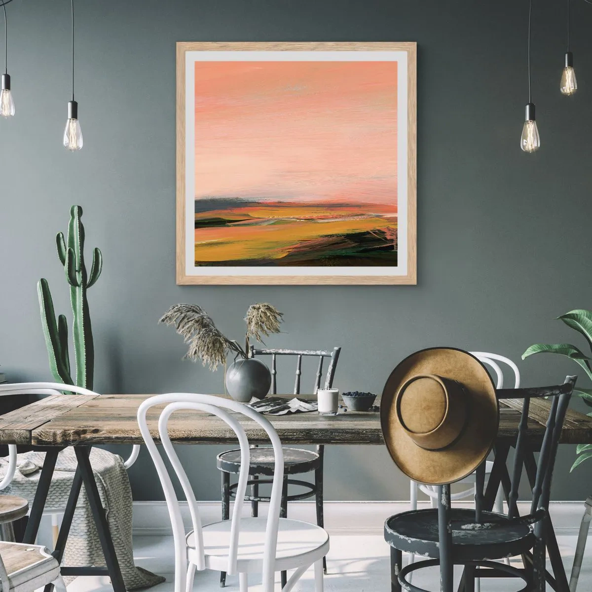 Póster en marco roble claro - En tono rosa - 50x50 cm