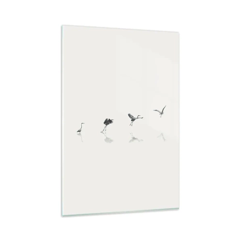 Cuadro sobre vidrio - Impresiones sobre Vidrio - Cuatro siluetas de aves reflejadas en el agua tranquila. - 80x120cm - Cuatro sencillos pasos para despegar - Decoración de pared moderna para salón y dormitorio ARTTOR