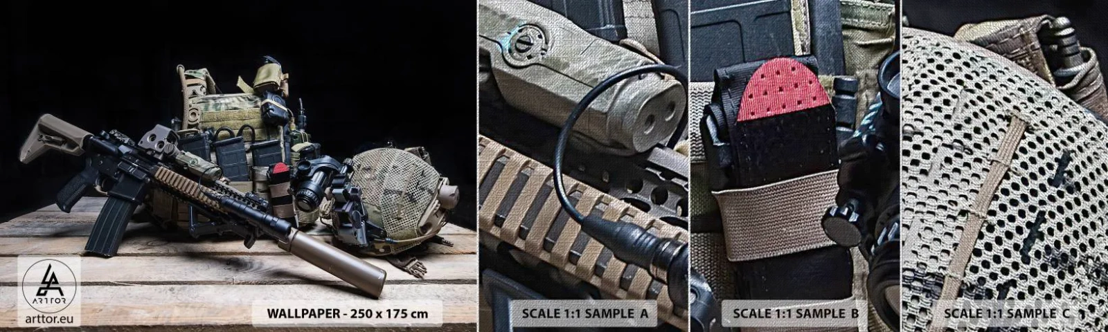 Muestra de fotomural Premium Canvas - ¡Descansen! - Militar, Rifle, Arma - 100x30 cm