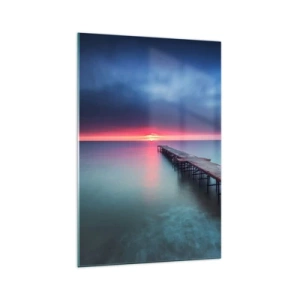 Cuadro sobre vidrio - Impresiones sobre Vidrio - Un muelle de madera que conduce directamente al mar al atardecer. - 70x100cm - Entre el cielo y el agua - Decoración de pared moderna para salón y dormitorio ARTTOR