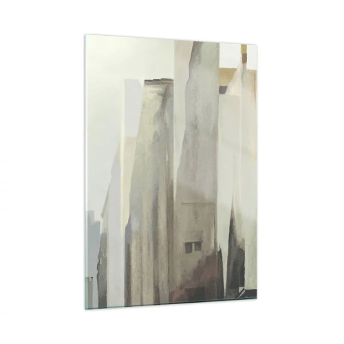 Cuadro sobre vidrio - Impresiones sobre Vidrio - Una visión abstracta de edificios urbanos en una paleta apagada - 50x70cm - Un sueño de ciudad - Decoración de pared moderna para salón y dormitorio ARTTOR