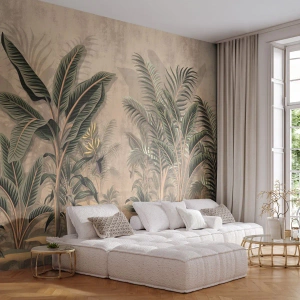 Fotomural Autadhesivo Deluxe Sticker - Grabados de estilo colonial - Bosque tropical, Palmera de cocos, Banano - 450x315 cm