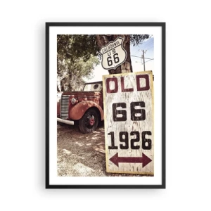Póster en marco negro - Veterano en el cartel de la Ruta 66 - 50x70cm - Una leyenda de la América profunda - Decoración de pared moderna para salón y dormitorio ARTTOR