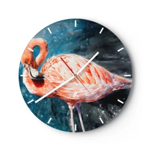 Reloj de pared - Reloj de vidrio - Flamenco de acuarela sobre un fondo azul oscuro - 30x30cm - Decorativo por naturaleza - Decoración de pared moderna para salón, cocina y dormitorio ARTTOR