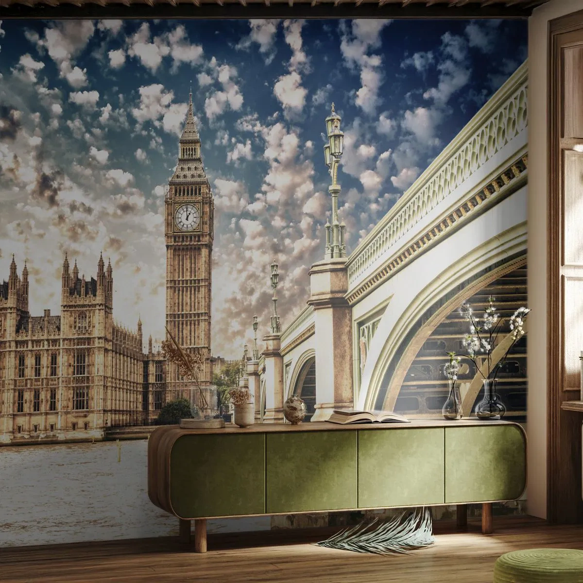 Fotomural personalizado Premium Sand - Nubes sobre el Támesis - Ciudad, Londres, Inglaterra