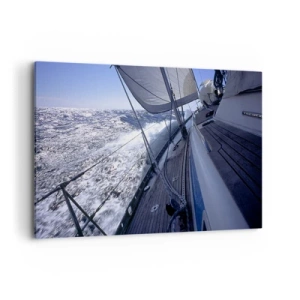 Cuadro sobre lienzo - Impresión de Imagen - Un velero en un mar tempestuoso con velas blancas y una cubierta de madera. - 120x80cm - Sé lo que es ser un pájaro - Decoración de pared moderna para salón y dormitorio ARTTOR