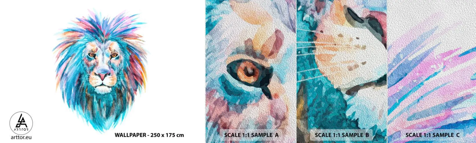 Muestra de fotomural Premium Sand - Aura electrizante - animales, León, Abstracción - 100x30 cm