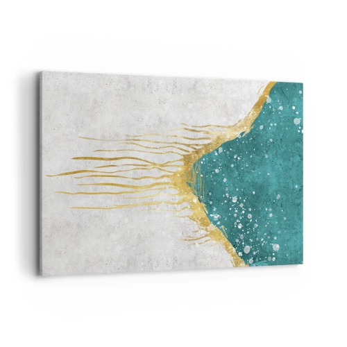 Cuadro sobre lienzo - Impresión de Imagen - Una composición abstracta en tonos dorados y turquesas. - 120x80cm - Marea dorada - Decoración de pared moderna para salón y dormitorio ARTTOR