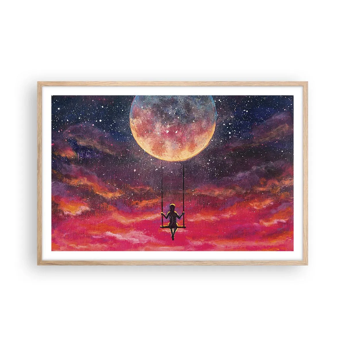 Póster en marco roble claro - Disfrutar de las nubes - 91x61 cm