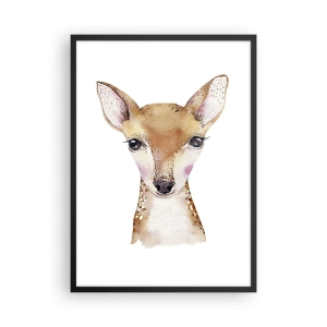 Póster en marco negro - Retrato en acuarela de un cervatillo joven sobre un fondo blanco. - 50x70cm - La naturaleza de la inocencia - Decoración de pared moderna para salón y dormitorio ARTTOR