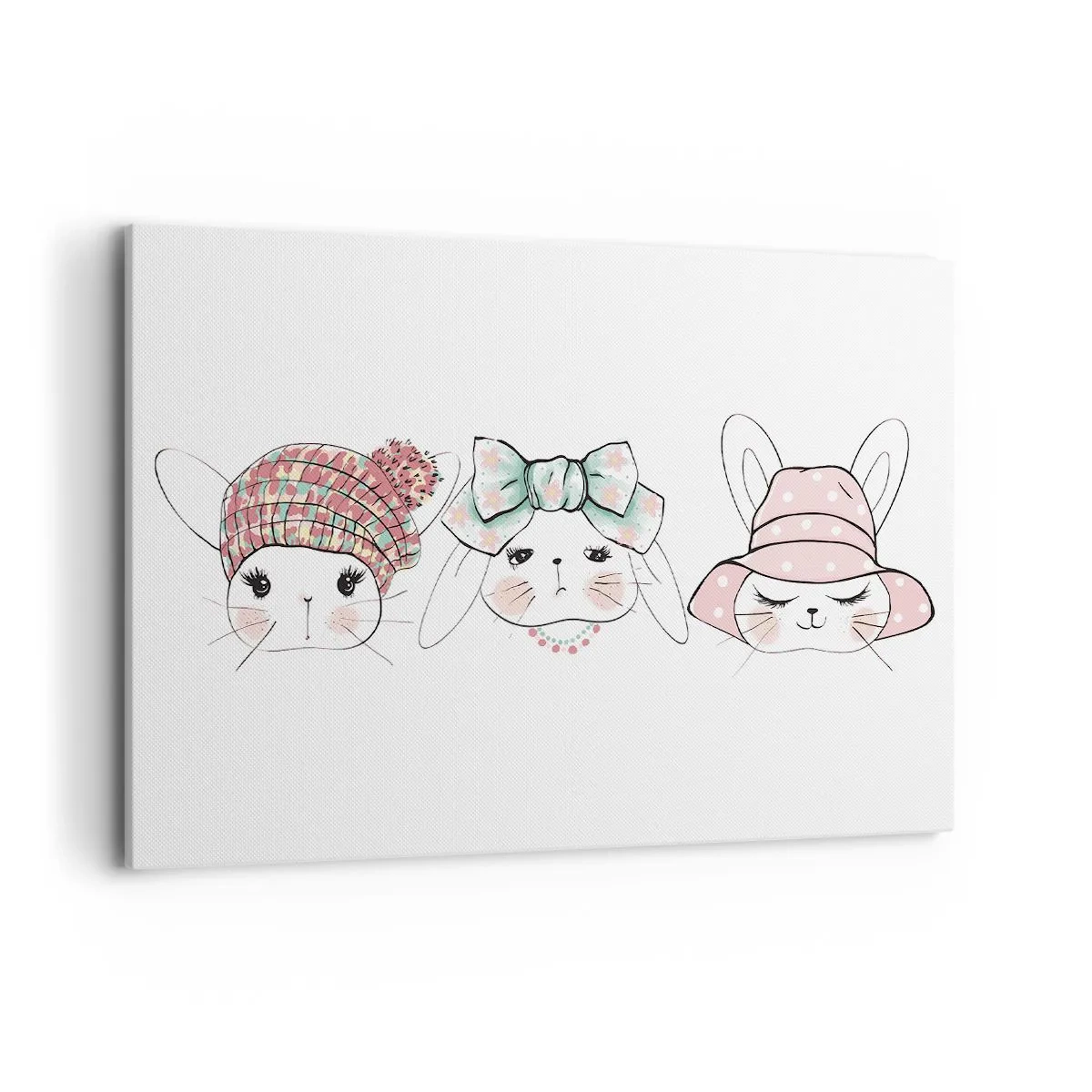 Cuadro sobre lienzo - Impresión de Imagen - Adorables conejitos con tocados en tonos pastel - 100x70cm - Reflexión, tristeza, alegría - Decoración de pared moderna para salón y dormitorio ARTTOR