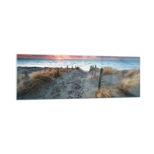 Cuadro sobre vidrio - Impresiones sobre Vidrio - Camino que conduce a la playa al atardecer - 160x50cm - Se derramó un arco iris de luminosidad.... - Decoración de pared moderna para salón y dormitorio ARTTOR
