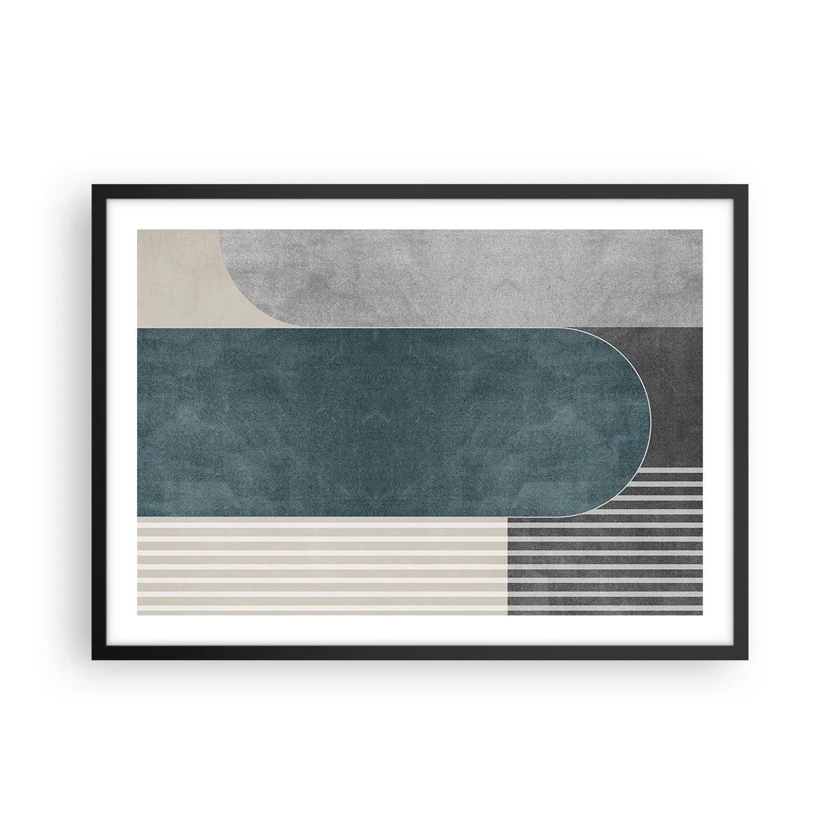 Póster en marco negro - Abstracción geométrica en tonos grises y verdes. - 70x50cm - Composición horizontal - Decoración de pared moderna para salón y dormitorio ARTTOR
