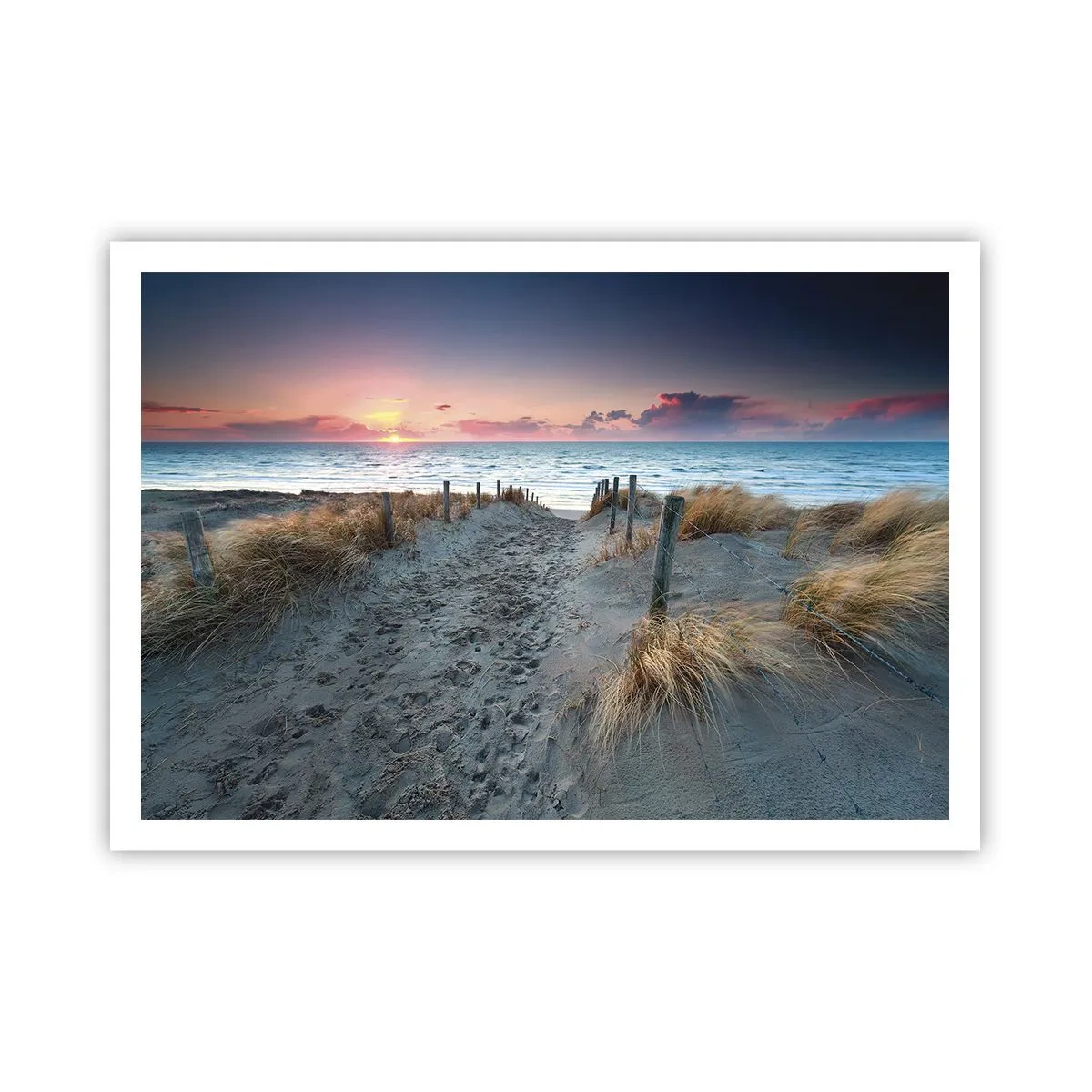 Póster - Camino que conduce a la playa al atardecer - 100x70cm - Se derramó un arco iris de luminosidad.... - Decoración de pared moderna para salón y dormitorio ARTTOR