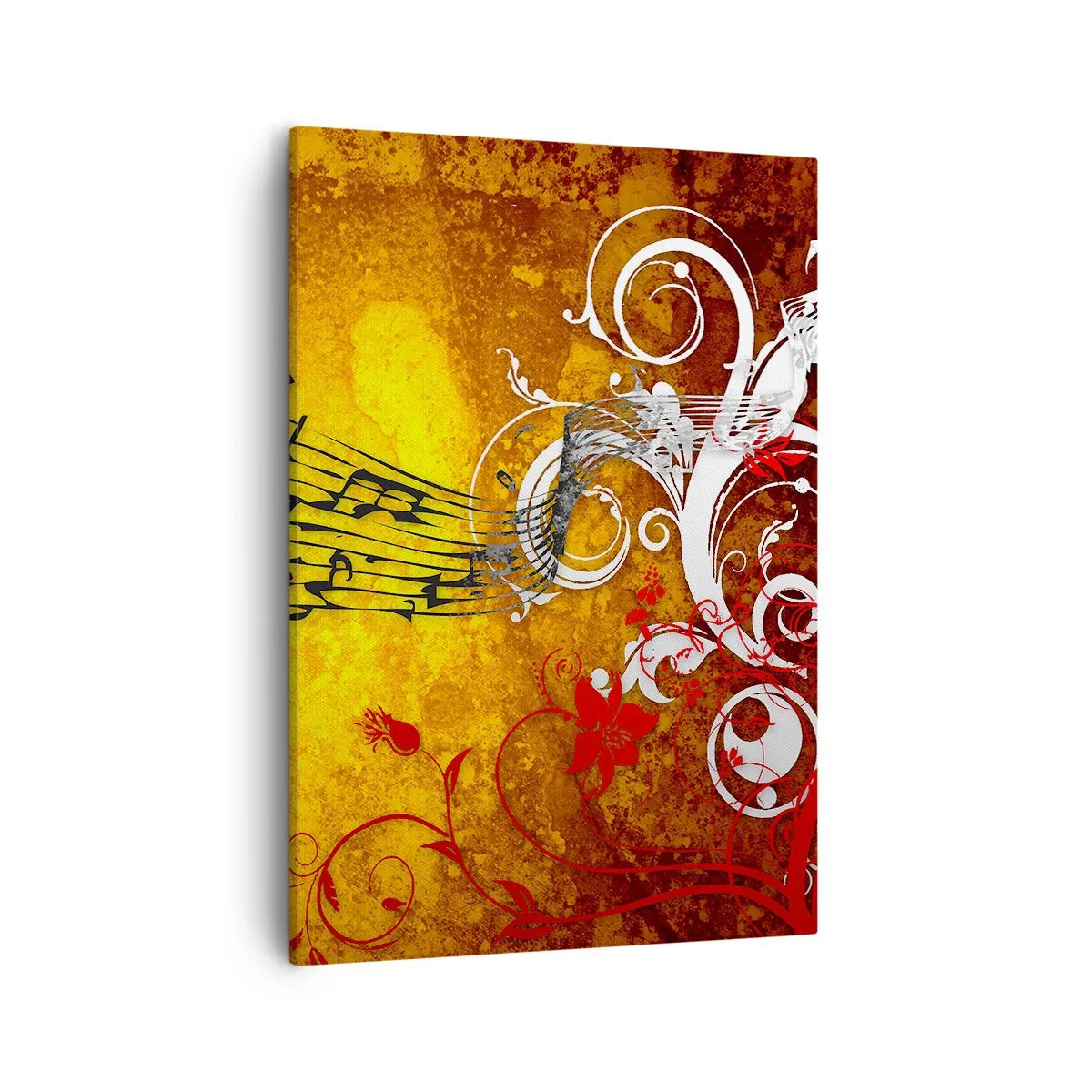 Cuadro sobre lienzo - Impresión de Imagen - Notas musicales abstractas sobre un fondo colorido con adornos. - 50x70cm - Deja que la música fluya - Decoración de pared moderna para salón y dormitorio ARTTOR