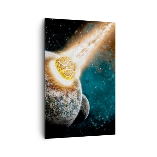 Cuadro sobre lienzo - Impresión de Imagen - Colisión cósmica de un planeta con un asteroide en las proximidades de la galaxia. - 80x120cm - ¿Condena o nacimiento? - Decoración de pared moderna para salón y dormitorio ARTTOR
