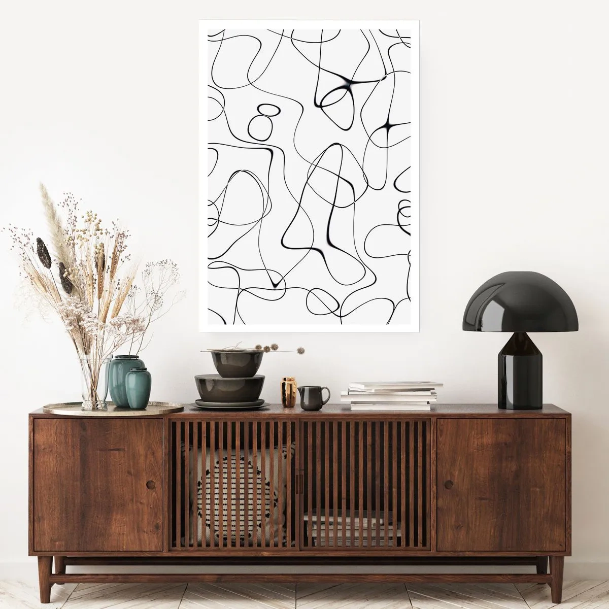 Póster - Líneas negras abstractas sobre un fondo blanco - 50x70cm - Los caminos de la vida, las vicisitudes del destino - Decoración de pared moderna para salón y dormitorio ARTTOR