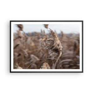 Póster en marco negro - Delicadas hierbas en tonos beige sobre el fondo de la naturaleza. - 100x70cm - Es hora de volar con el viento - Decoración de pared moderna para salón y dormitorio ARTTOR