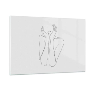 Cuadro sobre vidrio - Impresiones sobre Vidrio - Un dibujo minimalista de las manos y el rostro de una mujer. - 120x80cm - Con qué sueñan las mujeres - Decoración de pared moderna para salón y dormitorio ARTTOR