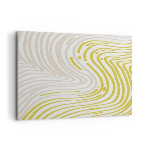Cuadro sobre lienzo - Impresión de Imagen - Un patrón abstracto con líneas onduladas en tonos amarillo y beige. - 100x70cm - Composición curvada - Decoración de pared moderna para salón y dormitorio ARTTOR